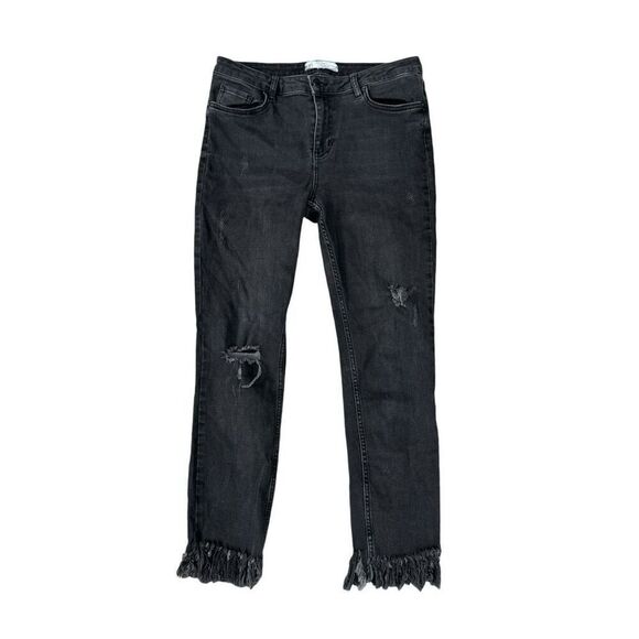 Free People Great Heights Frayed Skinny Black Jeans Size 29 Fringe Row Hem - Picture 4 of 10